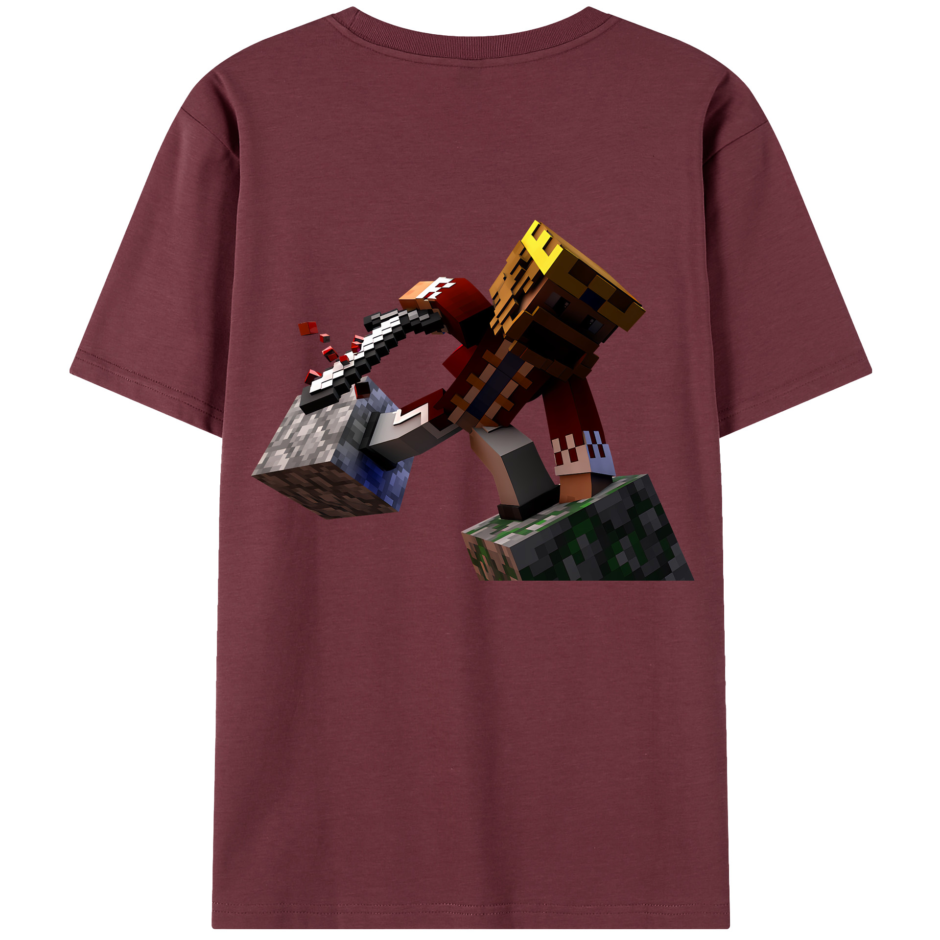 （画像用） マインクラフト ブロックの世界 Minecraft MC Block world 綿100％半袖Tシャツ（背面プリント）
